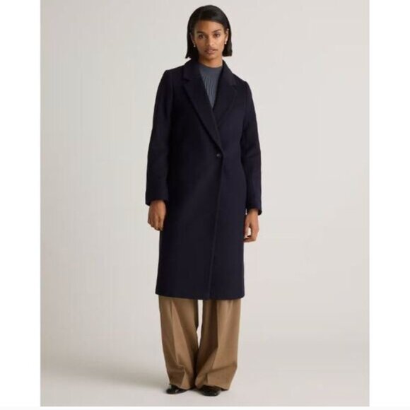 Quince Italian Wool Classic Single-Breasted Coat XS Cadet Navy NWT - Picture 1 of 11